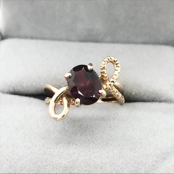 14k yellow gold garnet double band swirl ring size 5.5 3.7 g - Picture 1 of 11